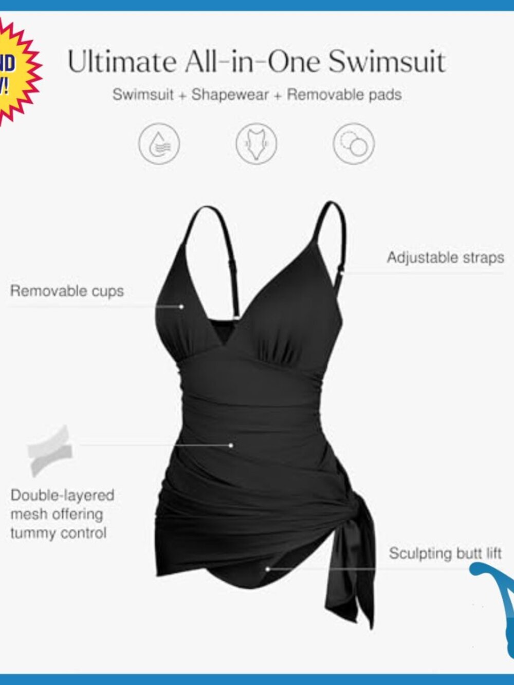 Tummy Control One Piece Swim Dress Ruched Shapewear Bathing Suit - Picture 4 of 7